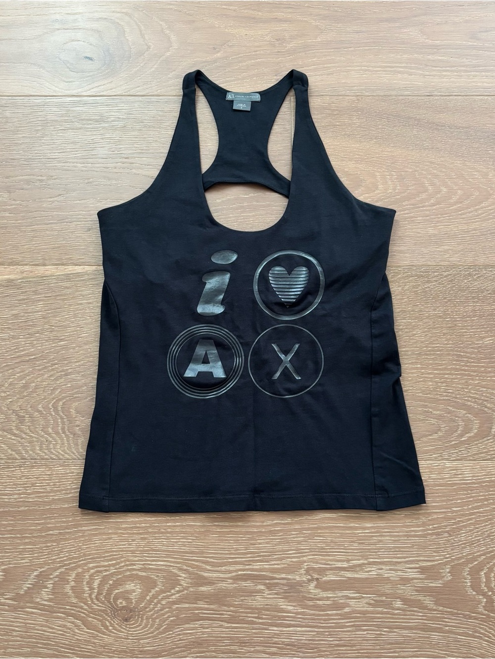 Armani Exchange A|X Black Racerback Graphic Sports Tank Top Shelf Bralette Small